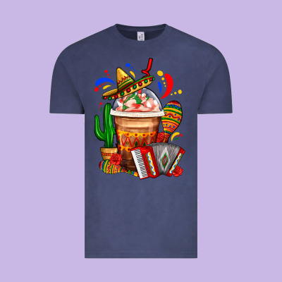 Mexican Frappe With Cactus Sombrero And Maracas Vintage Tee Designed By Fadigitalartstudio