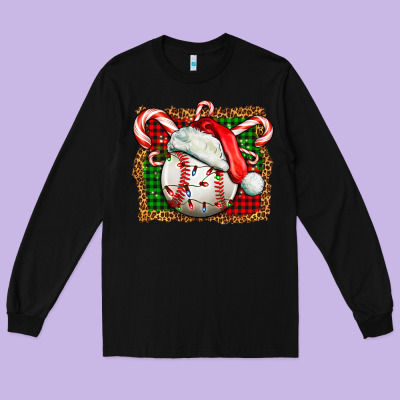 Baseball Christmas Long Sleeve Tee Designed By Fadigitalartstudio