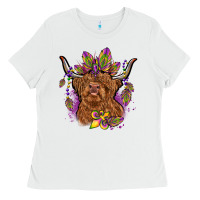 White mardi gras cow Ladies Tee - OliviaCreatesArt