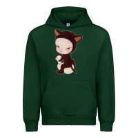 Forest Green Yoshitomo Nara Cute Cat Urban Hoodie - artisFamous