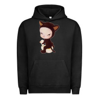 Pigment Black Yoshitomo Nara Cute Cat Urban Hoodie - artisFamous