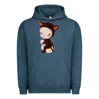 Pigment Midnight Navy Yoshitomo Nara Cute Cat Urban Hoodie - artisFamous
