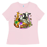 Bubblegum Pink holstein mardi gras Ladies Tee - OliviaCreatesArt