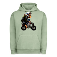 Pigment Oil Green monkey bike cartoon Urban Hoodie - artisFamous