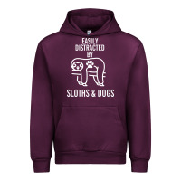 Mauve Wine easily distracted by sloths and dogs funny sloth quote paw print Urban Hoodie - artisFamous
