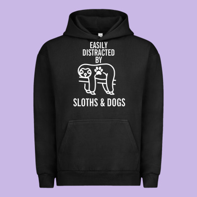 Easily Distracted By Sloths And Dogs Funny Sloth Quote Paw Print Urban Hoodie Designed By Artisfamous