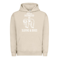 Pigment French Oak easily distracted by sloths and dogs funny sloth quote paw print Urban Hoodie - artisFamous