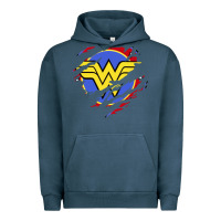 Pigment Midnight Navy tear off wonder woman shield Urban Hoodie - artisFamous