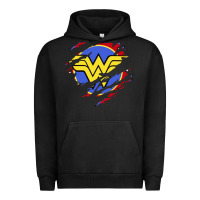 Pigment Black tear off wonder woman shield Urban Hoodie - artisFamous