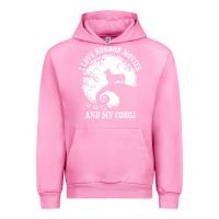 Fuchsia Pink i love horror movies and my corgi funny corgi Urban Hoodie - artisFamous
