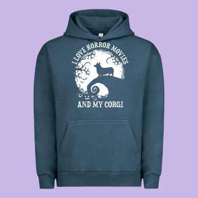 I Love Horror Movies And My Corgi Funny Corgi Urban Hoodie Designed By Artisfamous