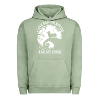 Pigment Oil Green i love horror movies and my corgi funny corgi Urban Hoodie - artisFamous