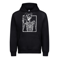 Black distressed skeleton vintage smiling skull drinking coffee Urban Hoodie - artisFamous