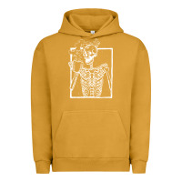 Pigment Peanut Butter distressed skeleton vintage smiling skull drinking coffee Urban Hoodie - artisFamous