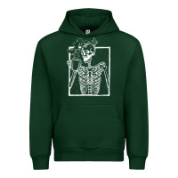 Forest Green distressed skeleton vintage smiling skull drinking coffee Urban Hoodie - artisFamous