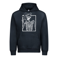 Navy distressed skeleton vintage smiling skull drinking coffee Urban Hoodie - artisFamous