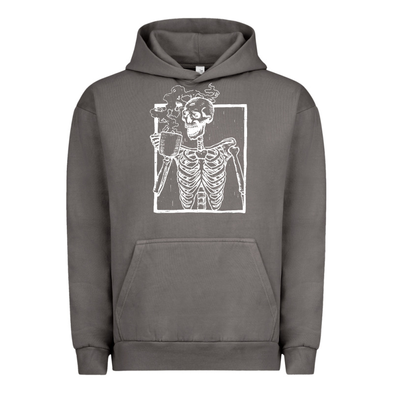 Distressed Skeleton Vintage Smiling Skull Drinking Coffee Urban Hoodie by artisFamous | Teevron