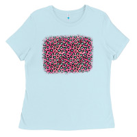 Baby Blue pink glitter leopard with heart background Ladies Tee - OliviaCreatesArt