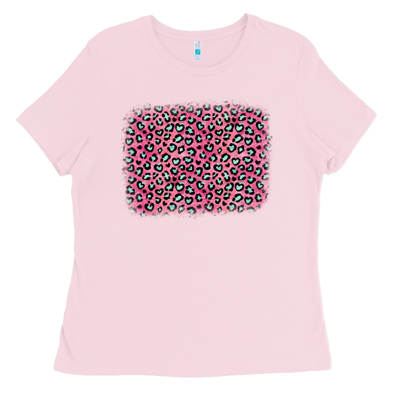 Pink Glitter Leopard With Heart Background Ladies Tee by OliviaCreatesArt | Teevron