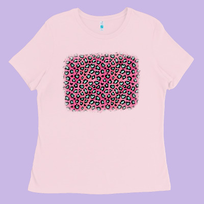 Pink Glitter Leopard With Heart Background Ladies Tee Designed By Oliviacreatesart
