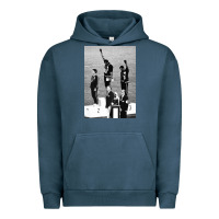 Pigment Midnight Navy black power black fist 1968 olympics Urban Hoodie - artisFamous