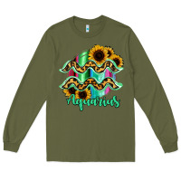 Army Green Aquarius Zodiac Sign Sunflower Leopard Serape Long Sleeve Tee - RanaPortraitStore