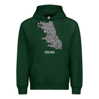 Forest Green chicago typography neighborhood map Urban Hoodie - artisFamous