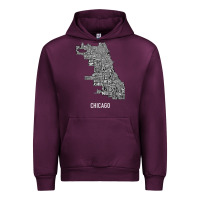 Mauve Wine chicago typography neighborhood map Urban Hoodie - artisFamous