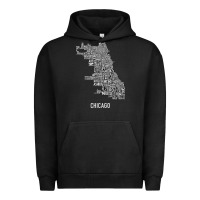 Pigment Black chicago typography neighborhood map Urban Hoodie - artisFamous