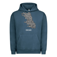 Pigment Midnight Navy chicago typography neighborhood map Urban Hoodie - artisFamous