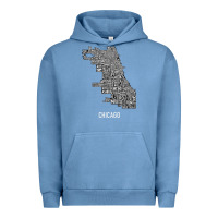 Pigment Pebble Blue chicago typography neighborhood map Urban Hoodie - artisFamous