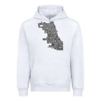 White chicago typography neighborhood map Urban Hoodie - artisFamous