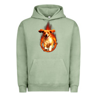 Pigment Oil Green Dog In Fire Urban Hoodie - artisFamous