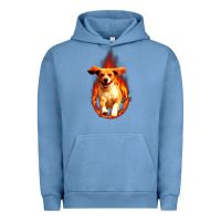 Pigment Pebble Blue Dog In Fire Urban Hoodie - artisFamous