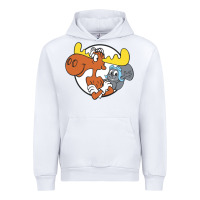 White Vintage Rocky And Bullwinkle Urban Hoodie - artisFamous