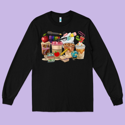 Teacher Coffee Cups Long Sleeve Tee Designed By Fadigitalartstudio