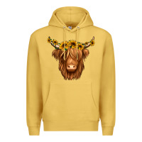 Antique Gold sunflower headband highland cow Premium Hoodie - Jasminsmagicworld