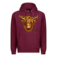 Burgundy sunflower headband highland cow Premium Hoodie - Jasminsmagicworld