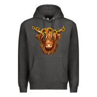 Charcoal Heather sunflower headband highland cow Premium Hoodie - Jasminsmagicworld
