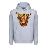 Heather Grey sunflower headband highland cow Premium Hoodie - Jasminsmagicworld