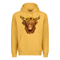 Mustard sunflower headband highland cow Premium Hoodie - Jasminsmagicworld