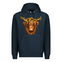 Navy sunflower headband highland cow Premium Hoodie - Jasminsmagicworld