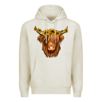 Oatmeal Heather sunflower headband highland cow Premium Hoodie - Jasminsmagicworld