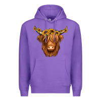 Purple sunflower headband highland cow Premium Hoodie - Jasminsmagicworld