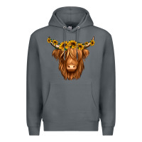 Rock sunflower headband highland cow Premium Hoodie - Jasminsmagicworld