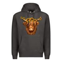 Smoke sunflower headband highland cow Premium Hoodie - Jasminsmagicworld