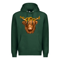 Sports Green sunflower headband highland cow Premium Hoodie - Jasminsmagicworld