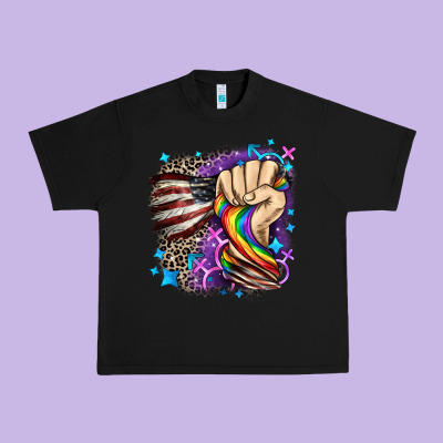 Lgbtq+ And American Flag Urban Heavy Tee Designed By Fadigitalartstudio