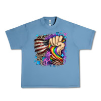 Pebble Blue LGBTQ+ and American flag Urban Heavy Tee - FaDigitalArtStudio