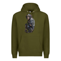 Army Green Chimpanzee Illustrations Premium Hoodie - LillyAllenDesigns